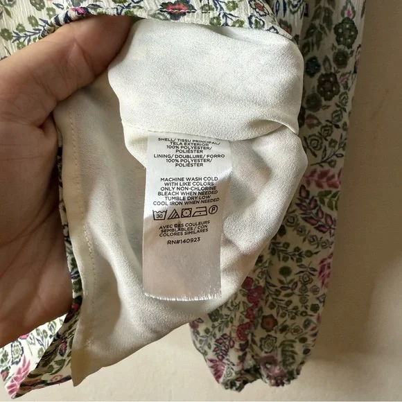 Loft Ivory Floral Peasant Ruffle Long Sleeve Boho Blouse - Picture 5 of 6